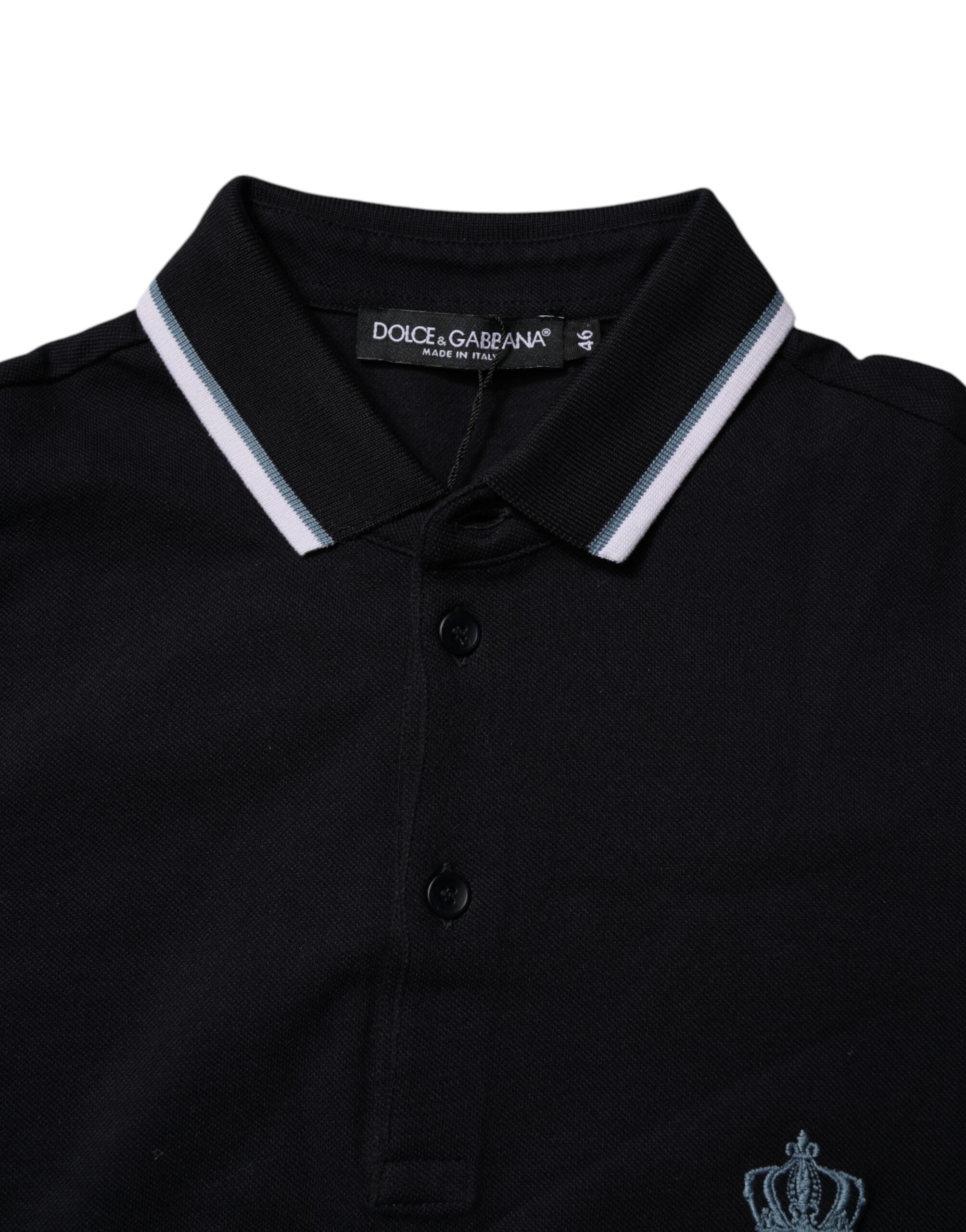 Svart bomulls-t-shirt med kronkrage