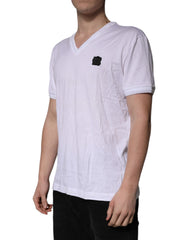 Dolce & Gabbana White Cotton Logo Patch V-neck Tee T-shirt