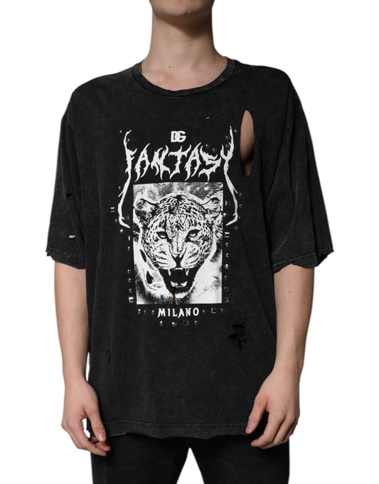 Dolce &amp; Gabbana svart grafisk trykk bomulls-T-skjorte med rund hals