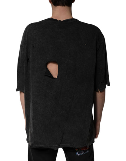 Dolce &amp; Gabbana svart grafisk trykk bomulls-T-skjorte med rund hals