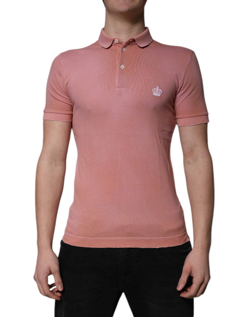 Rosa bomulls-t-shirt med kronkrage