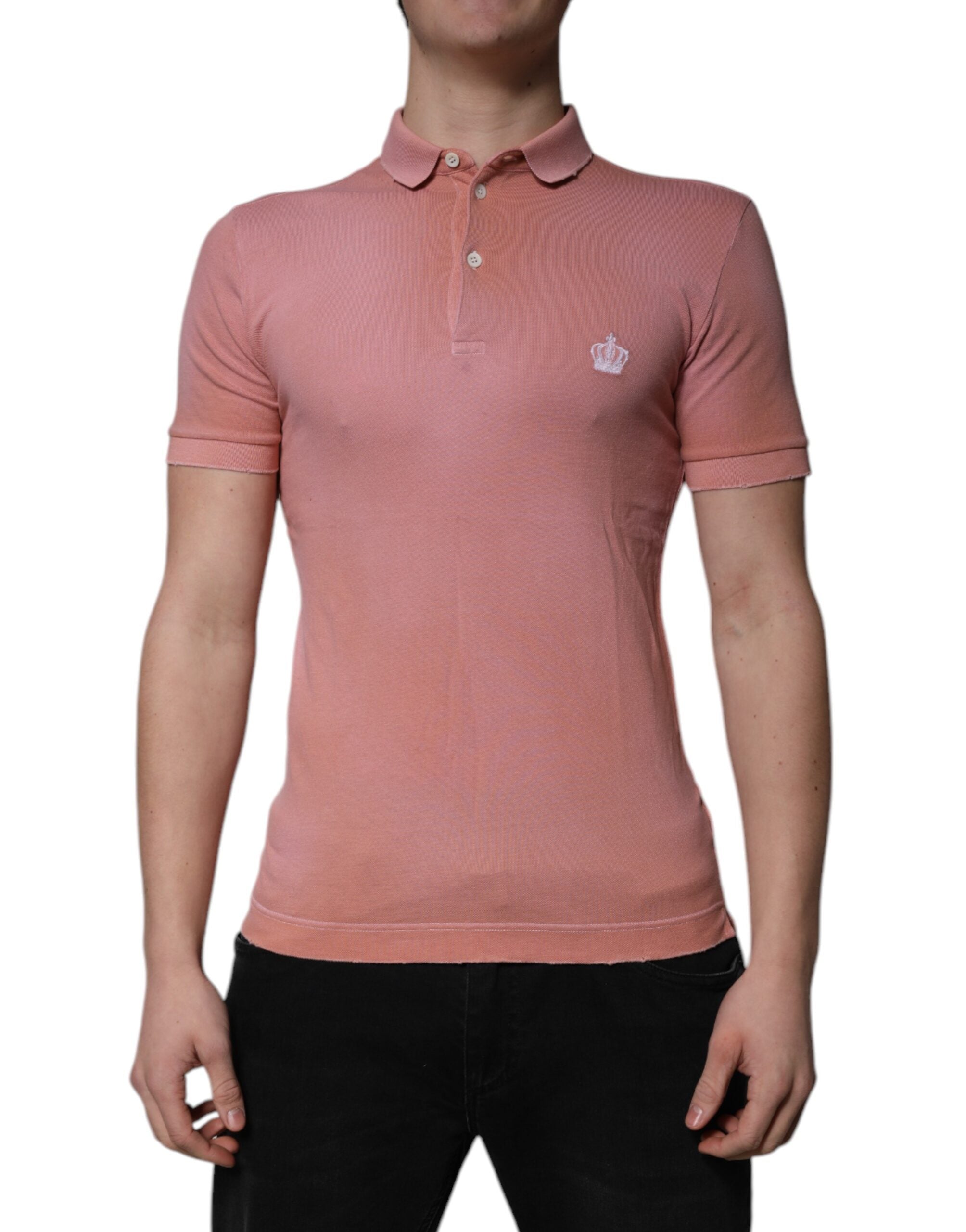 Rosa bomulls-t-shirt med kronkrage