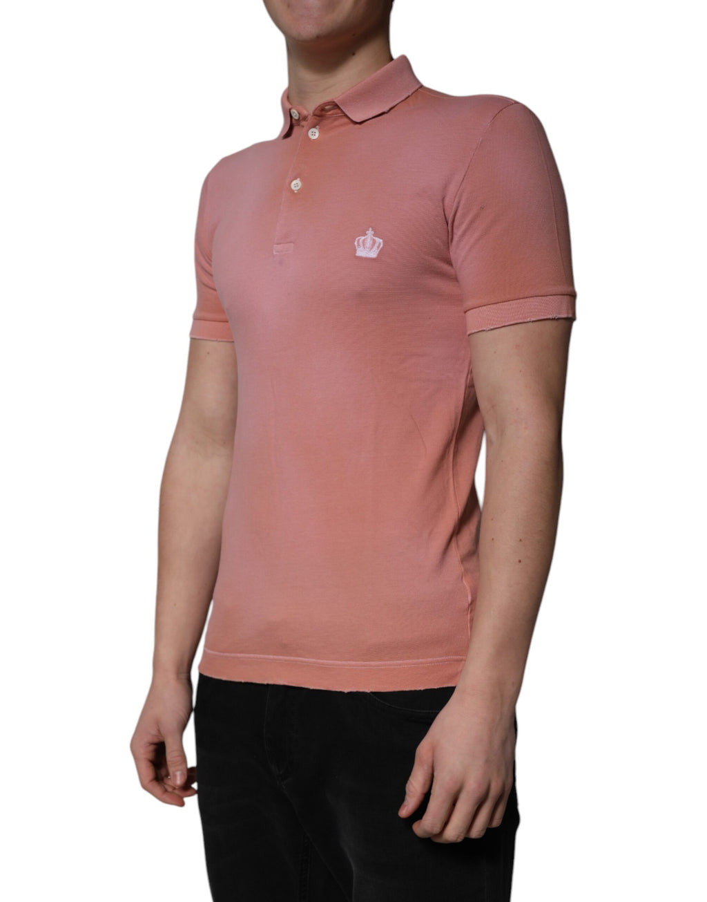 Rosa bomulls-t-shirt med kronkrage