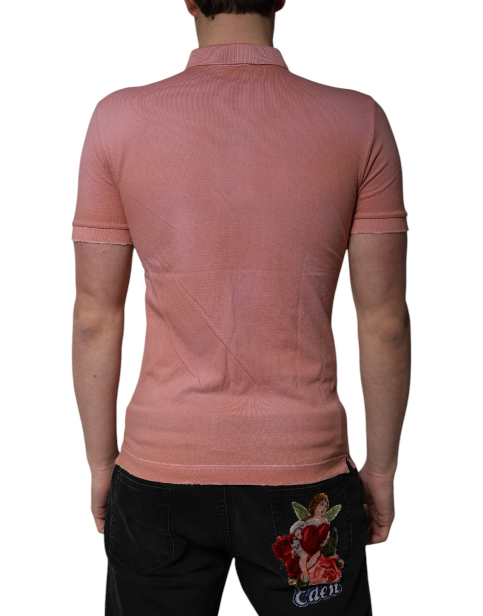 Rosa bomulls-t-shirt med kronkrage