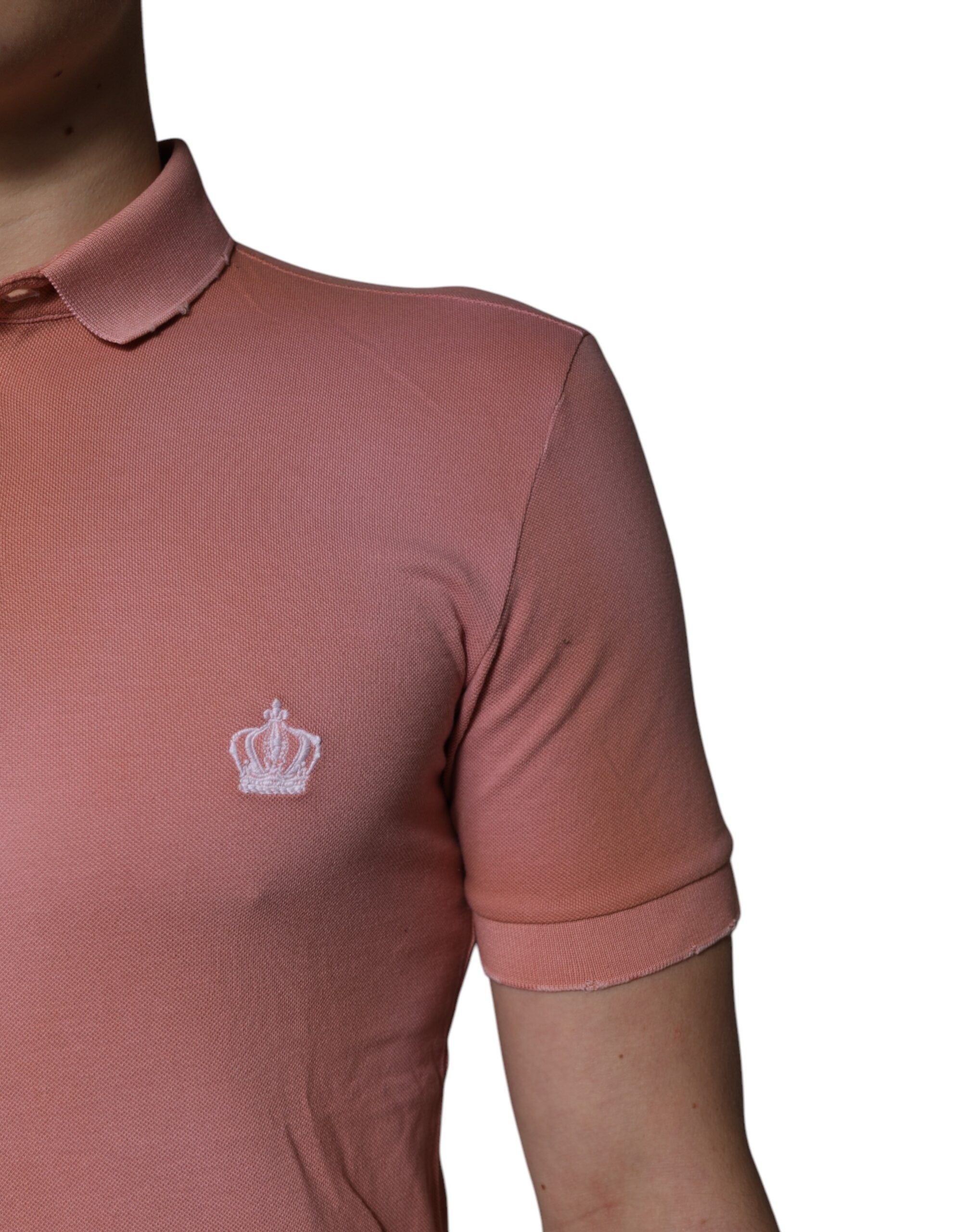 Rosa bomulls-t-shirt med kronkrage