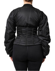 Dolce & Gabbana Black Nylon Full Zip Bustier Corset Jacket