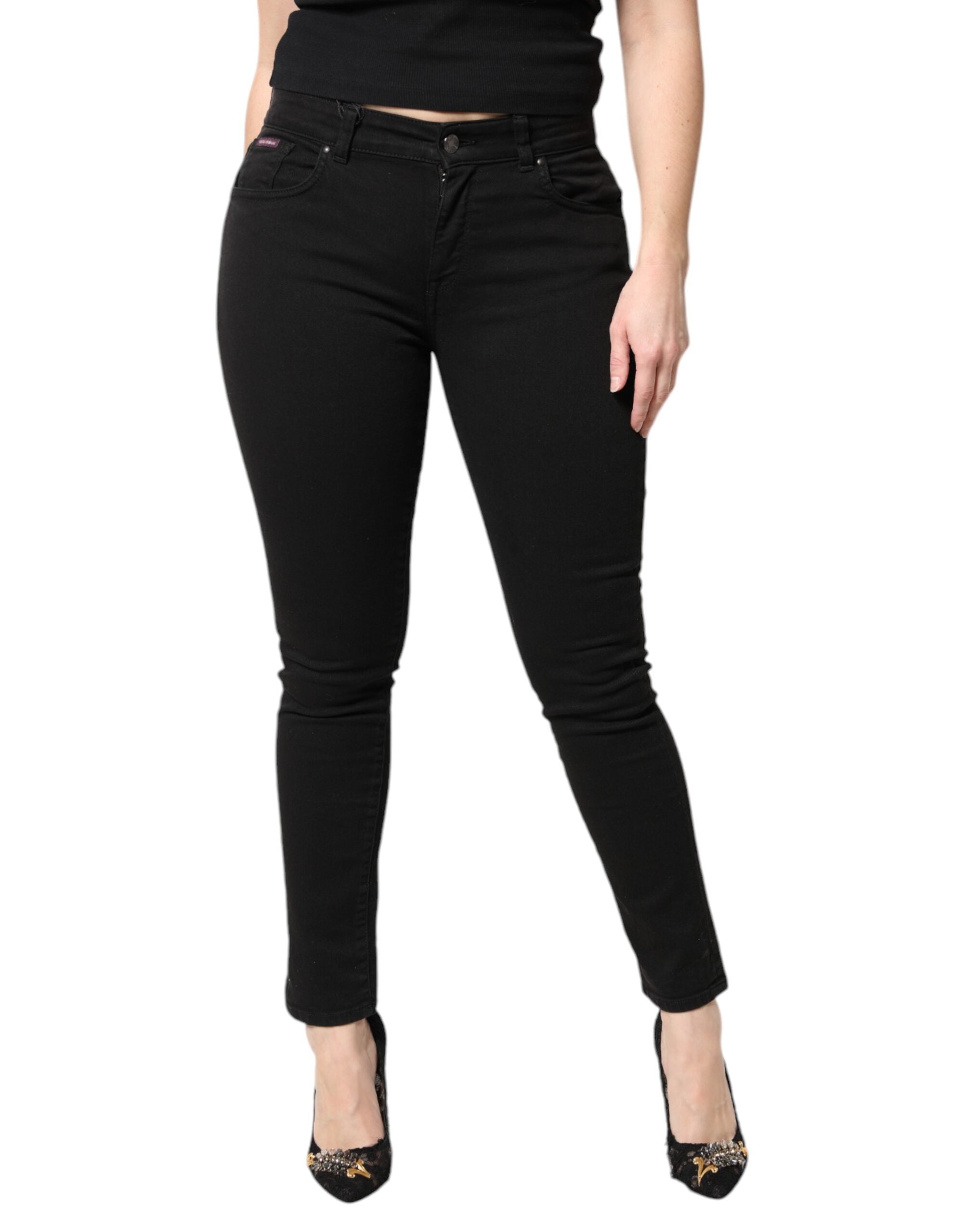 Svarta skinny jeans med medelhög midja i bomull
