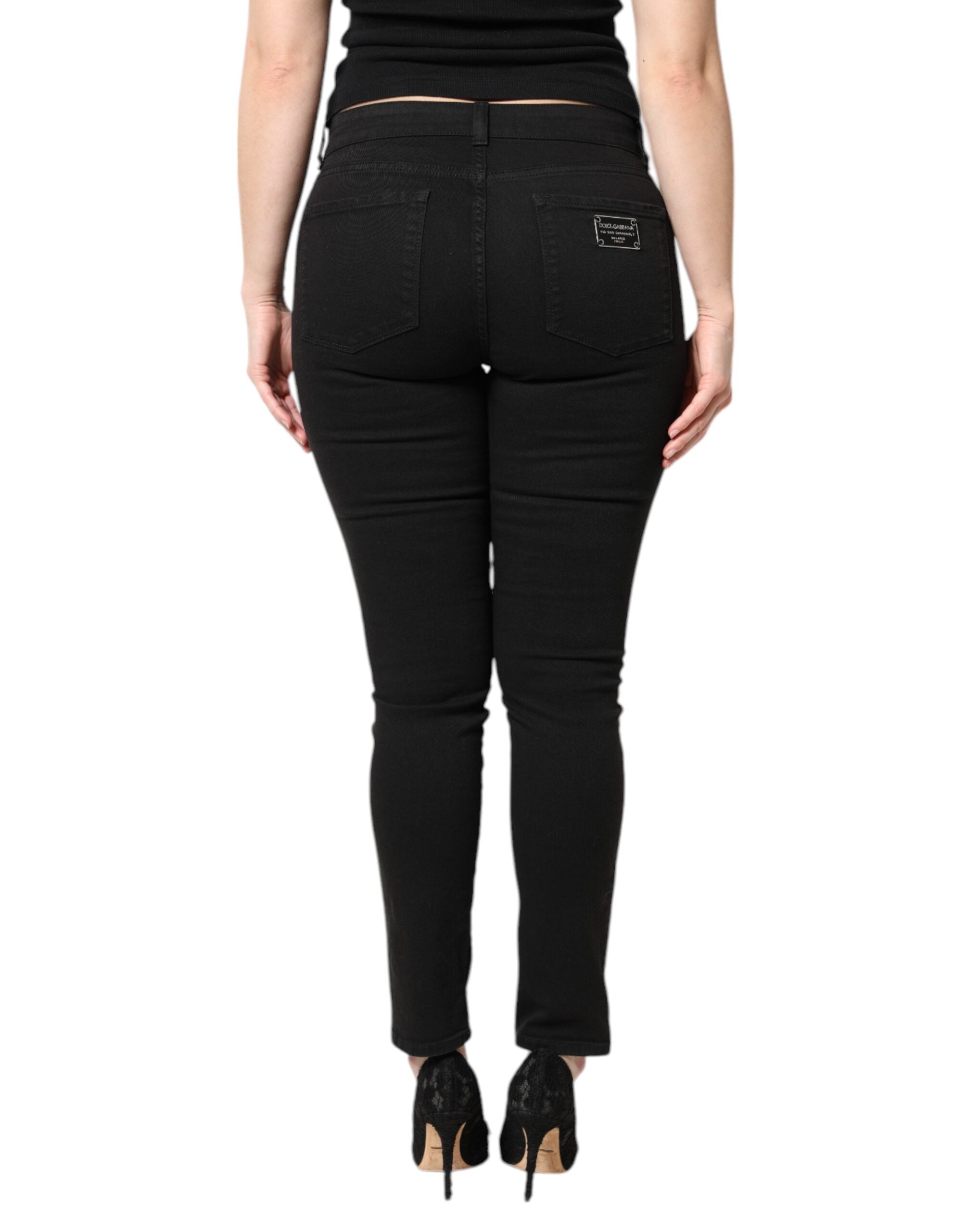 Svarta skinny jeans med medelhög midja i bomull