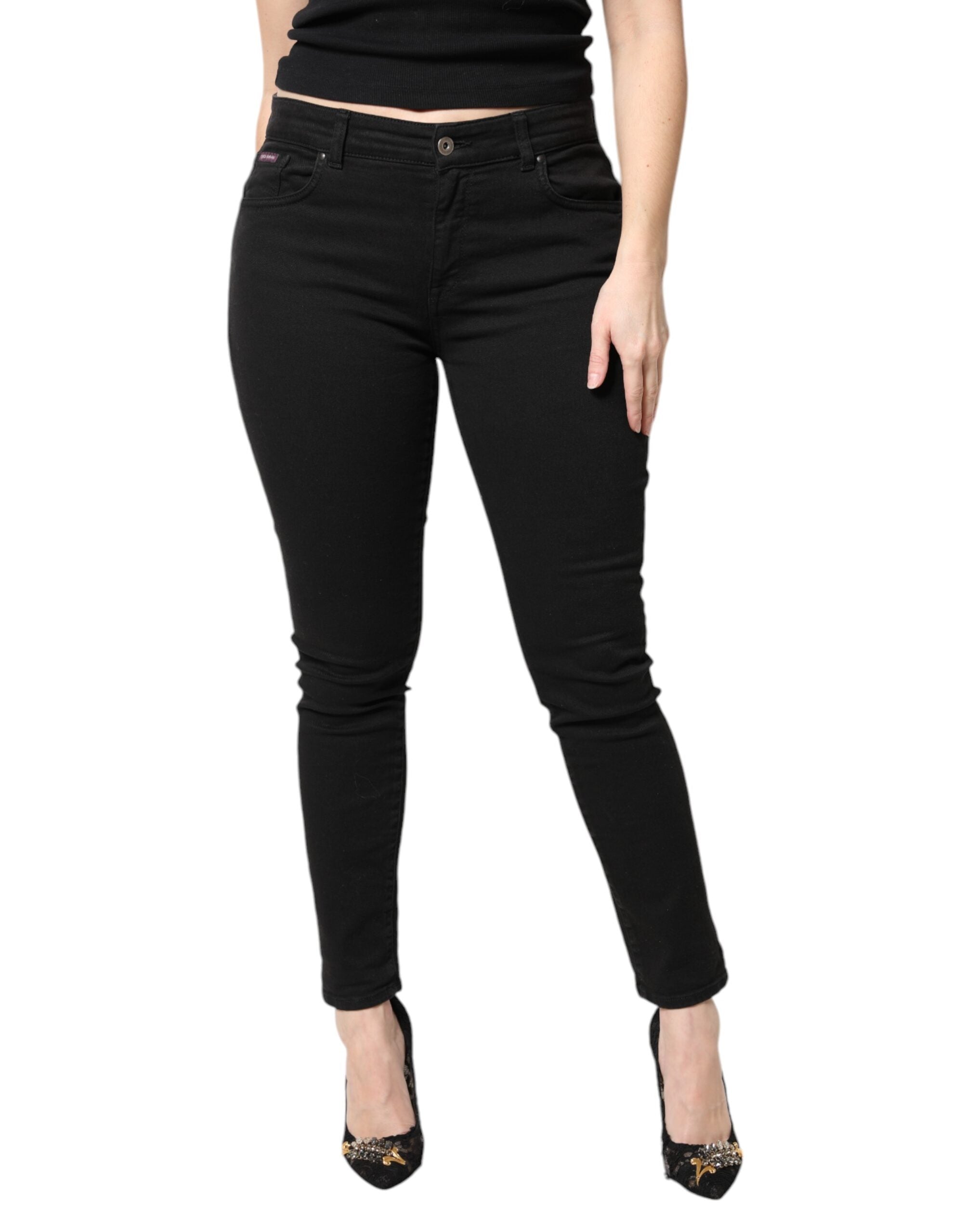 Svarta skinny jeans med medelhög midja i bomull