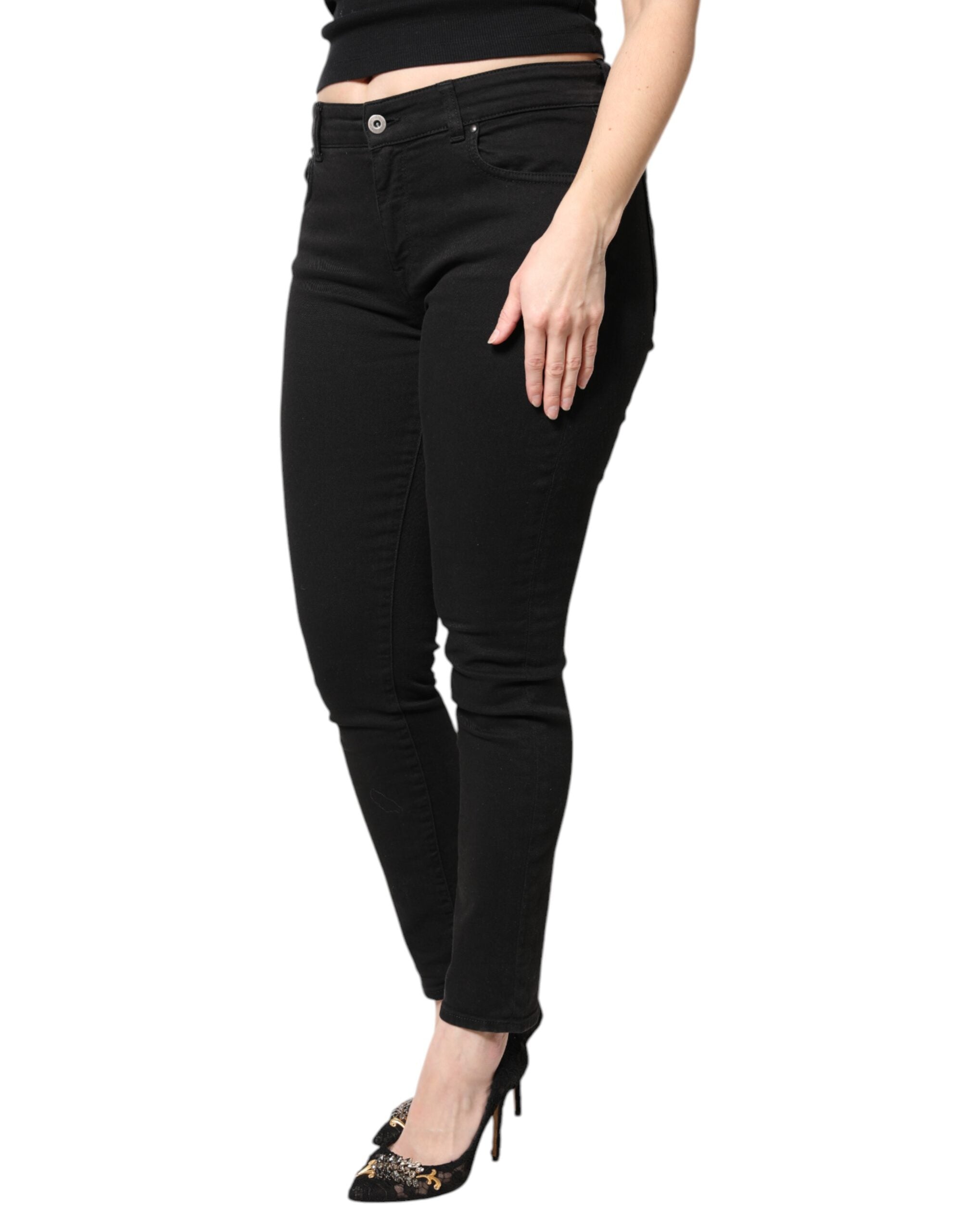 Svarta skinny jeans med medelhög midja i bomull