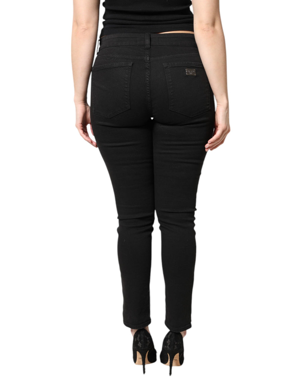 Svarta skinny jeans med medelhög midja i bomull