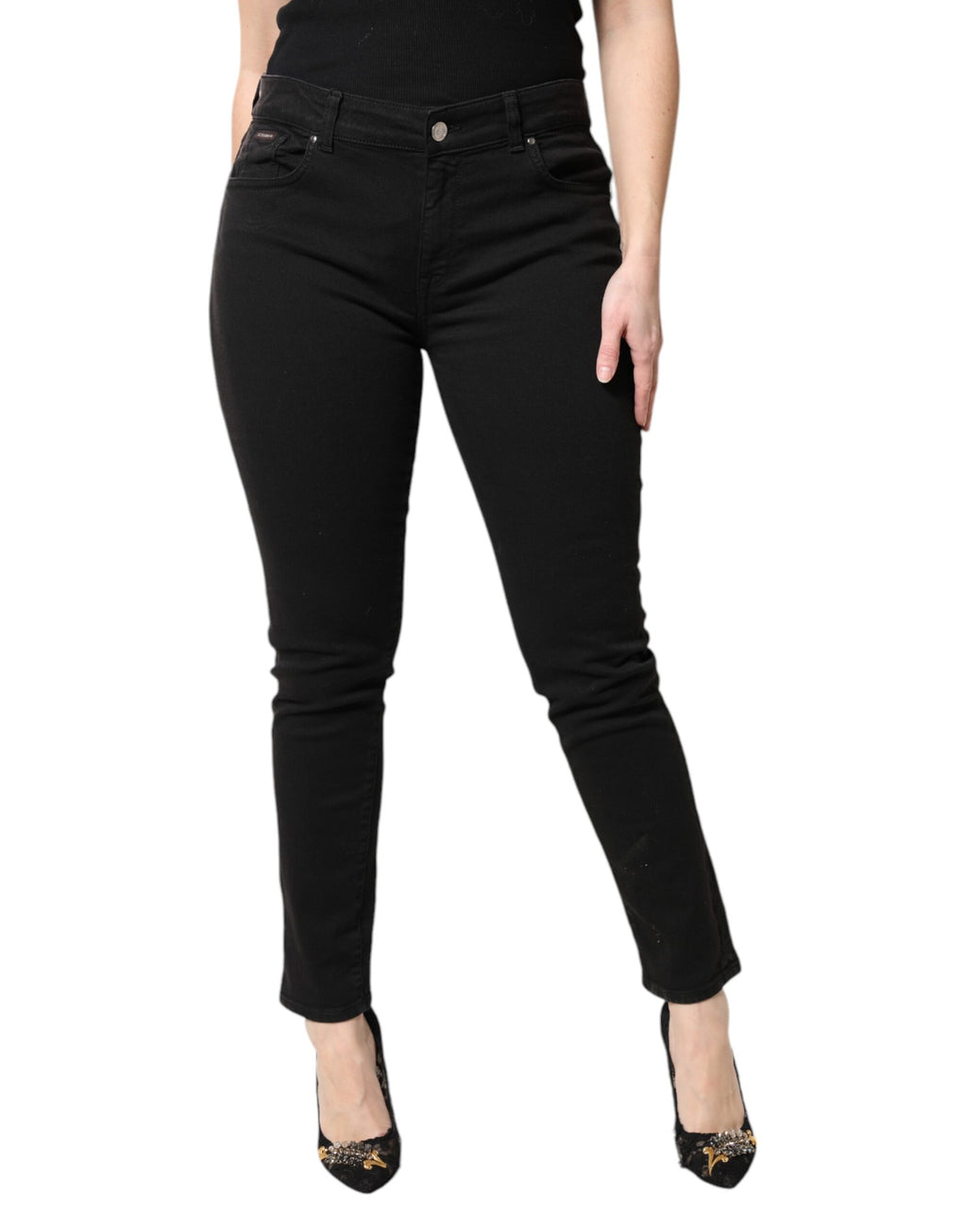 Svarta skinny jeans med medelhög midja i bomull