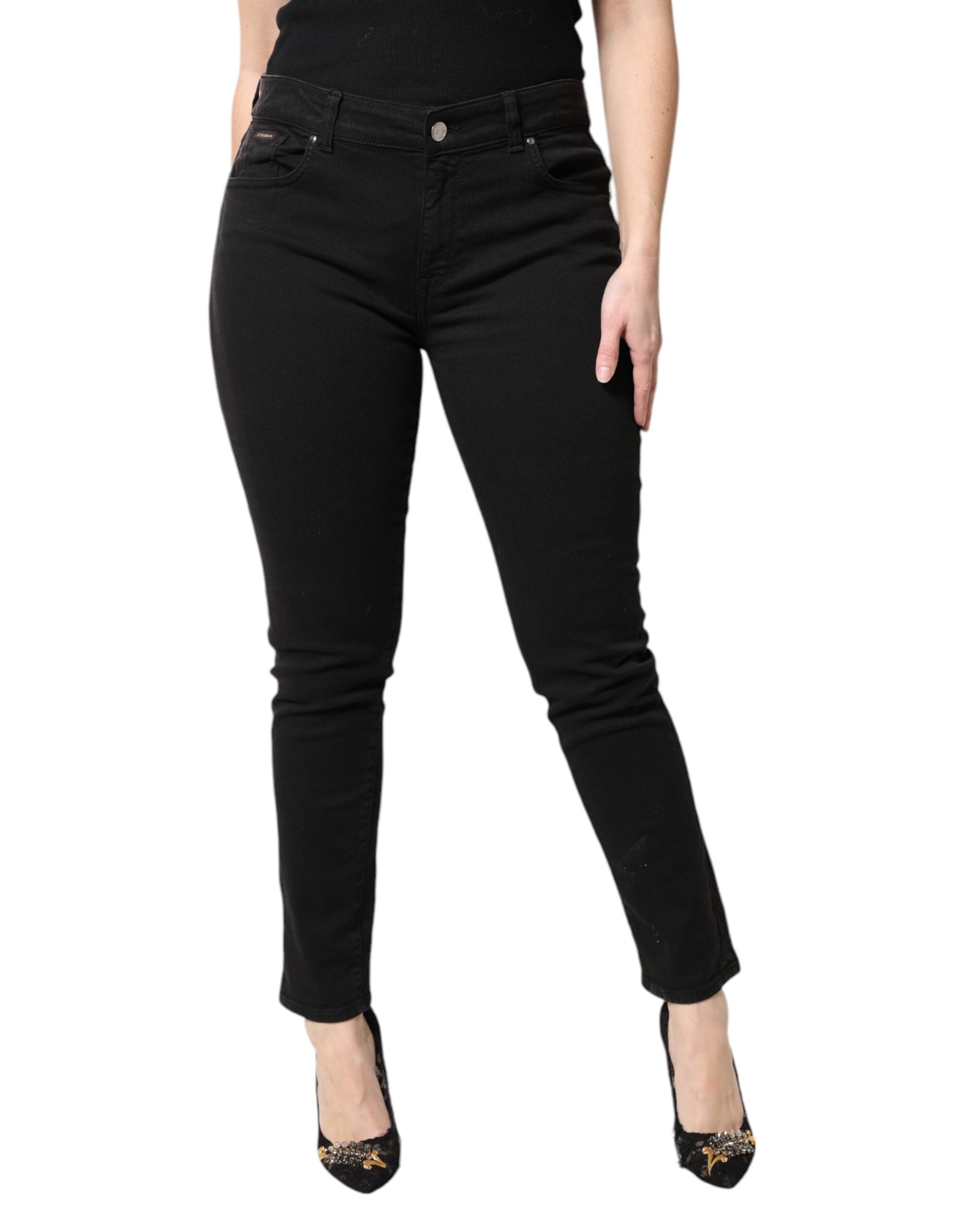 Svarta skinny jeans med medelhög midja i bomull