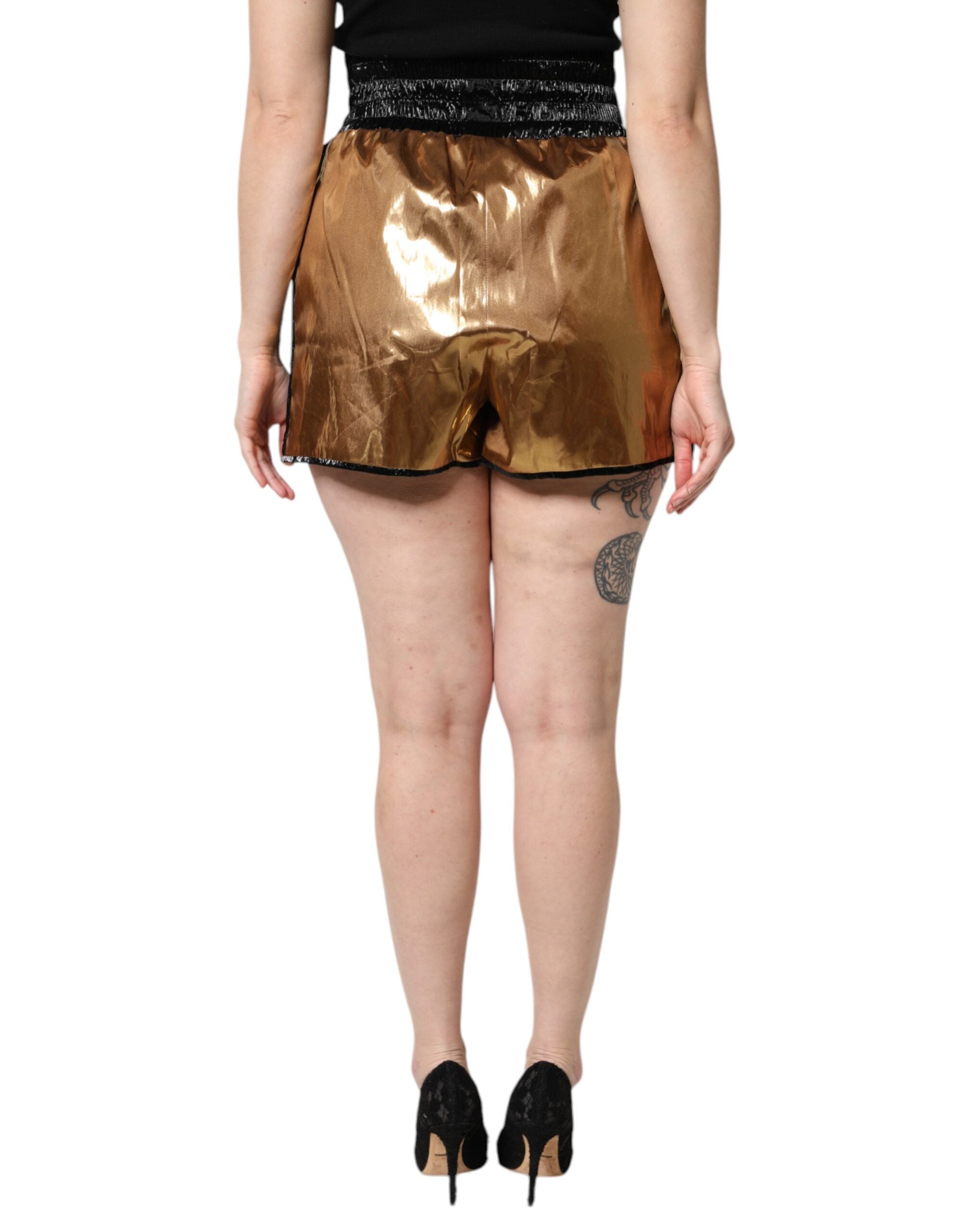 Metalliske gullfargede hotpants med høy midje for kvinner