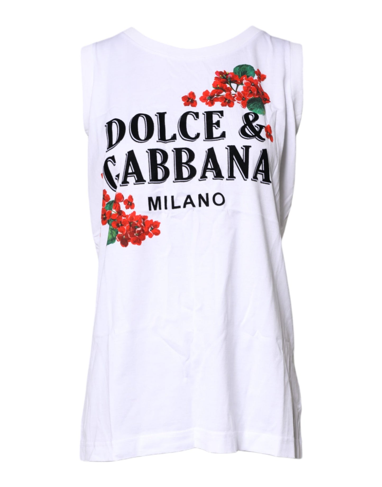 Dolce &amp; Gabbana Vit Blommig Ärmlös T-shirt i Bomull