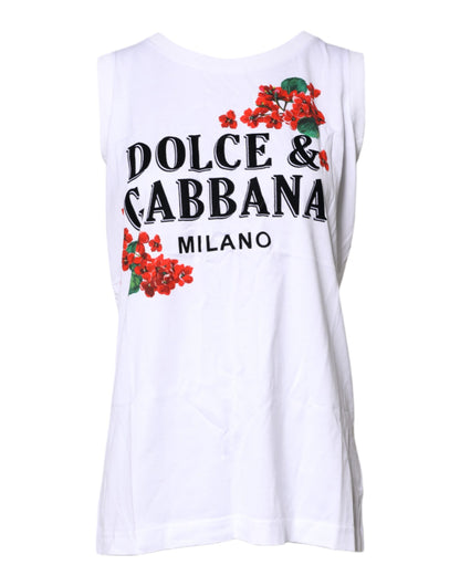 Dolce &amp; Gabbana Vit Blommig Ärmlös T-shirt i Bomull