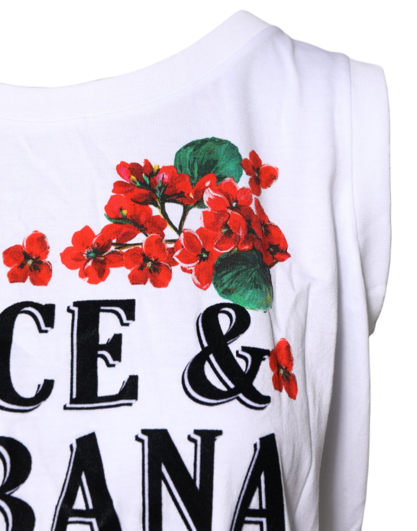 Dolce &amp; Gabbana Vit Blommig Ärmlös T-shirt i Bomull