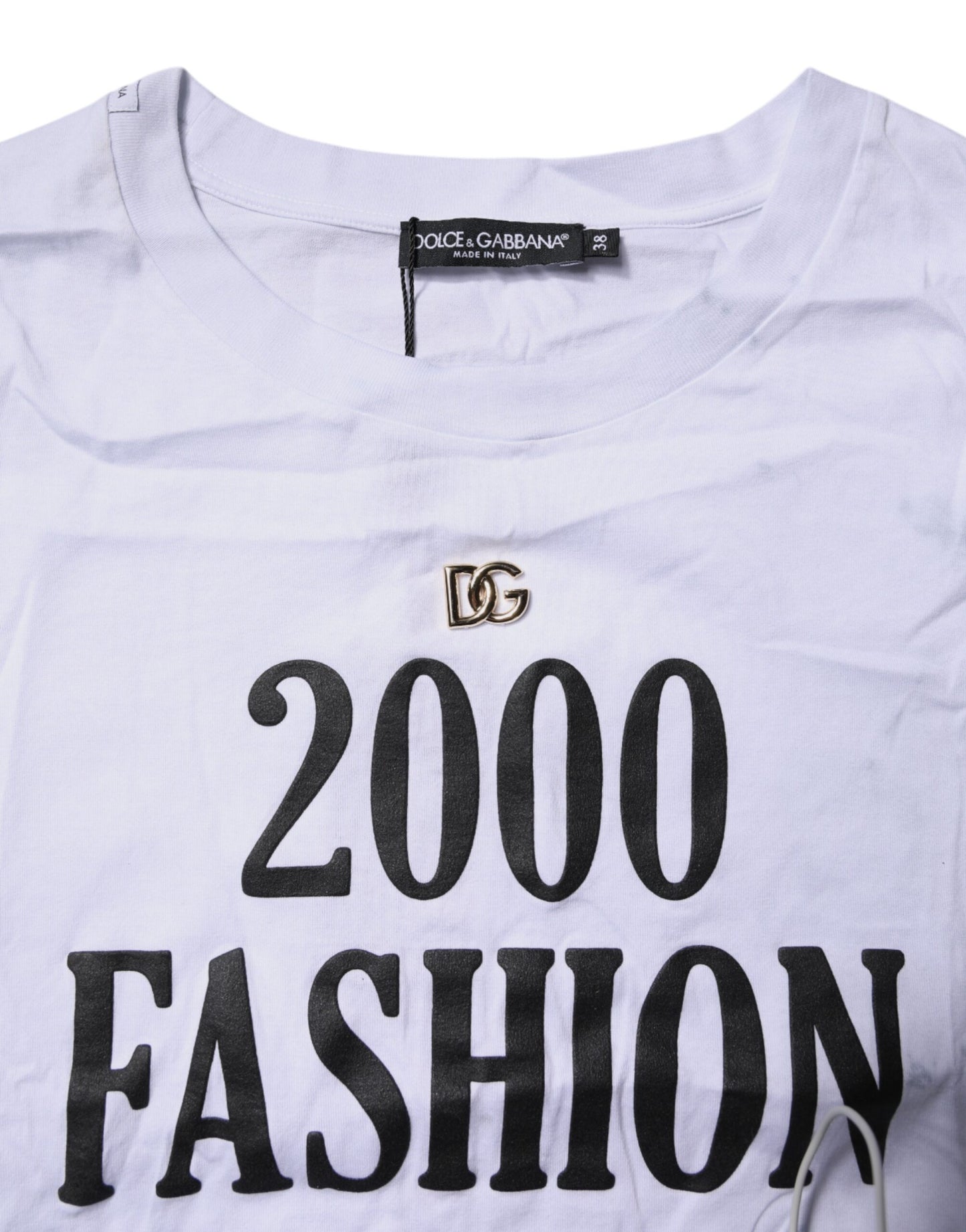 Dolce &amp; Gabbana Vit Mönstrad Snörad Bomulls-T-shirt Med Rund Hals