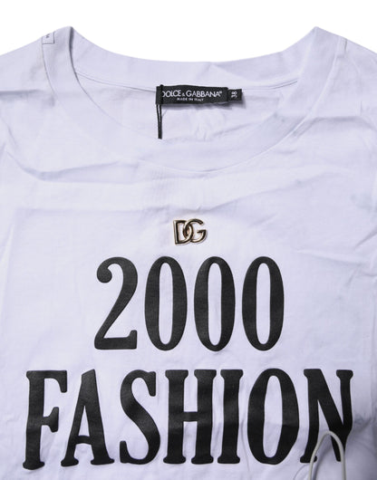 Dolce &amp; Gabbana Vit Mönstrad Snörad Bomulls-T-shirt Med Rund Hals