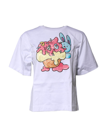 Dolce &amp; Gabbana Vit Mönstrad Bomulls-T-shirt Med Rund Hals
