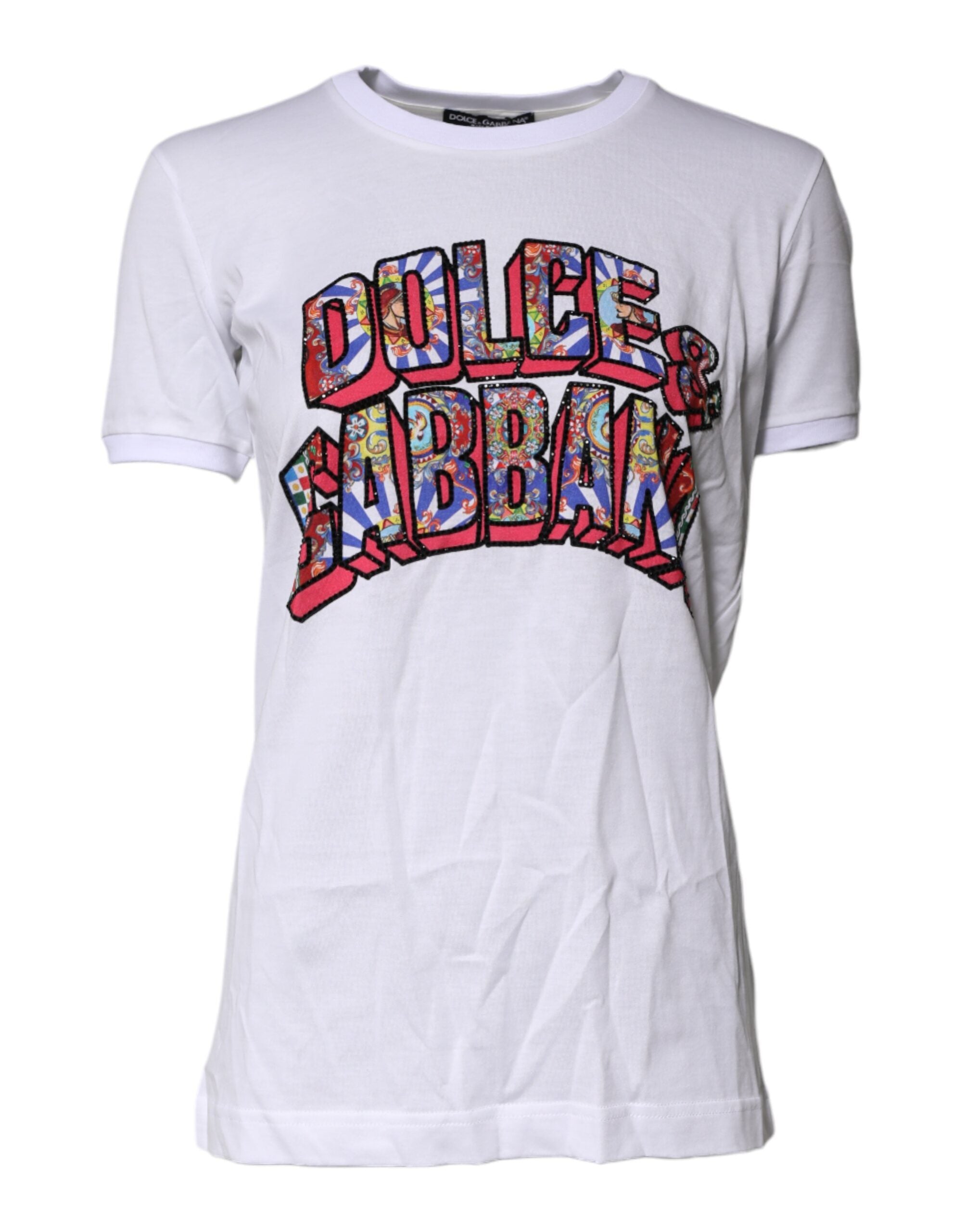 Dolce & Gabbana White Cotton Logo Print Round Neck T-shirt