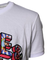 Dolce & Gabbana White Cotton Logo Print Round Neck T-shirt
