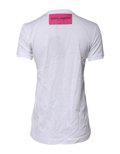 Dolce &amp; Gabbana Vit bomulls-t-shirt med logotyp och rund halsringning