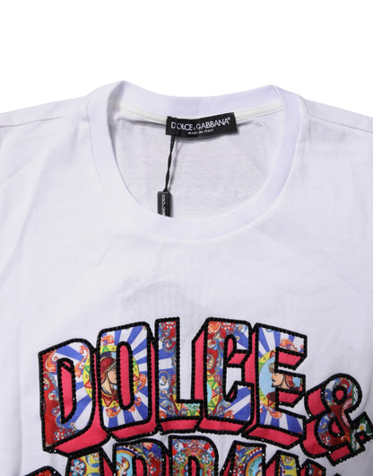 Dolce &amp; Gabbana Vit bomulls-t-shirt med logotyp och rund halsringning