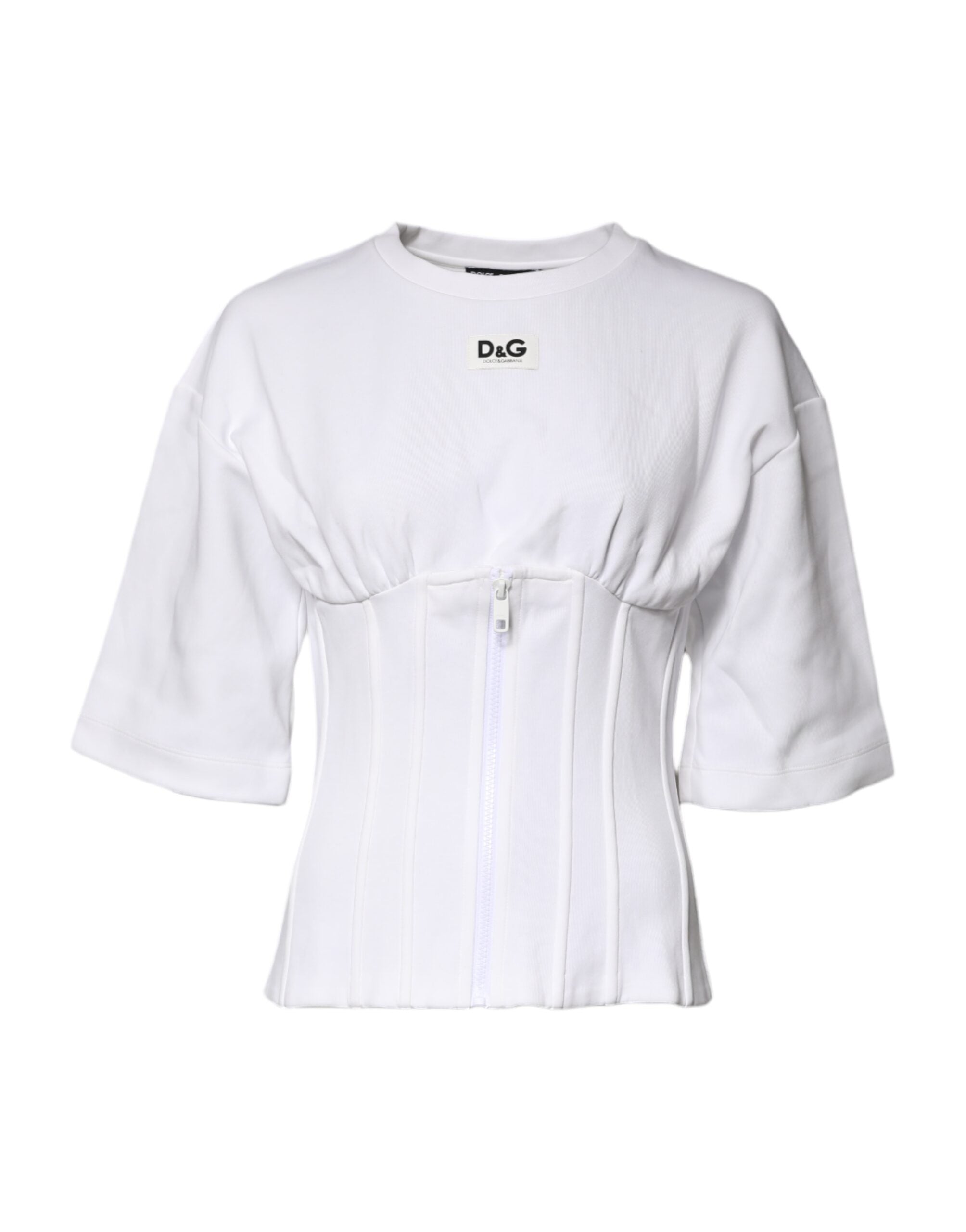 Dolce & Gabbana White Cotton Blend 3/4 Sleeves Blouse Top