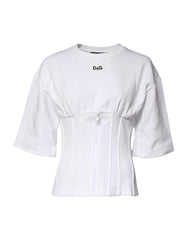 Dolce & Gabbana White Cotton Blend 3/4 Sleeves Blouse Top