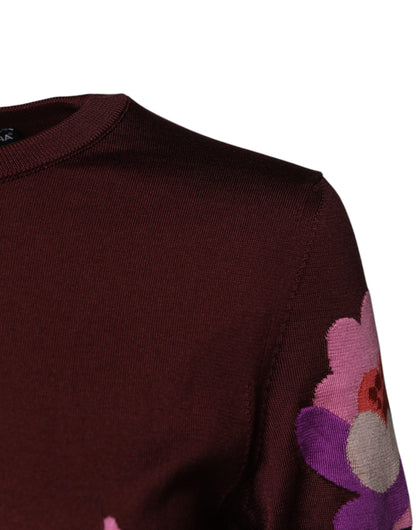 Dolce &amp; Gabbana Rödbrun Blommig Sidenblus med Rund Halsringning