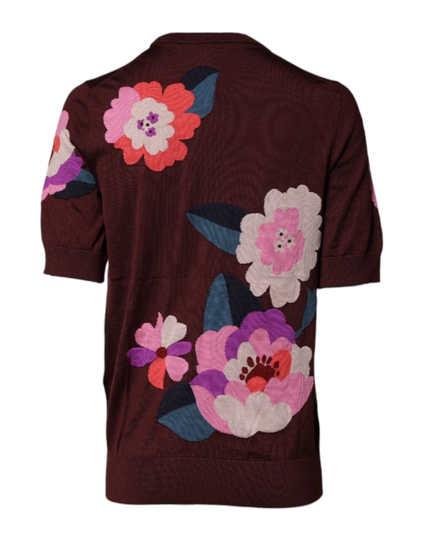 Dolce &amp; Gabbana Rödbrun Blommig Sidenblus med Rund Halsringning