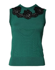 Dolce & Gabbana Green Wool Lace Detail Sleeveless Tank Top