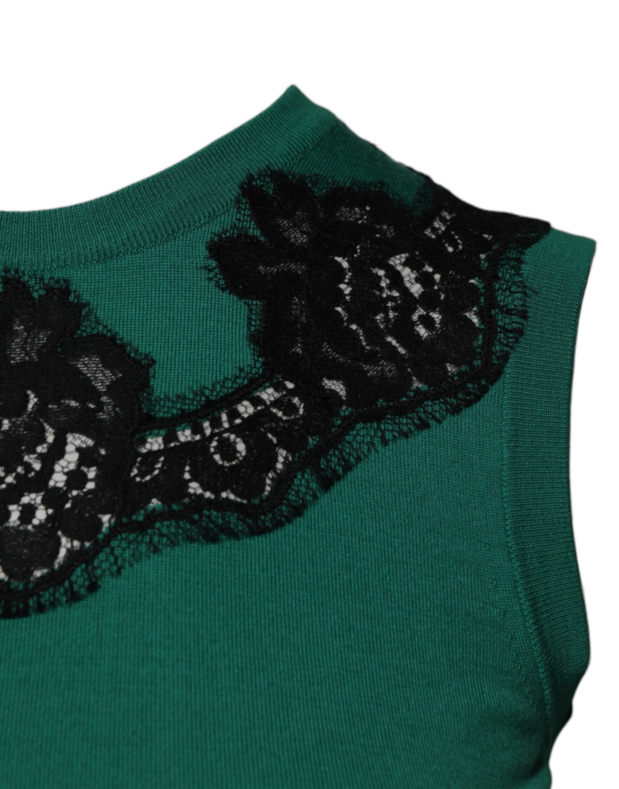 Dolce & Gabbana Green Wool Lace Detail Sleeveless Tank Top