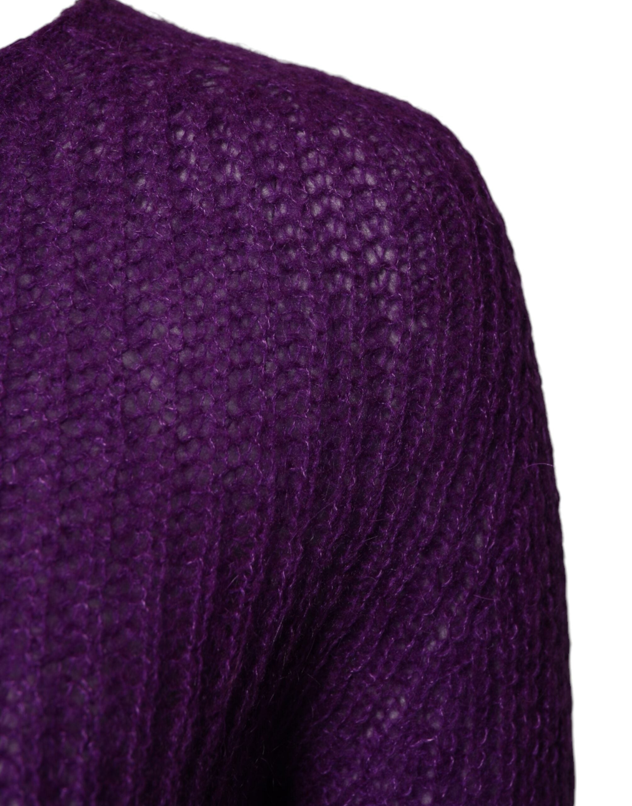 Violett Stickad Långärmad Rundhalsad Tröja