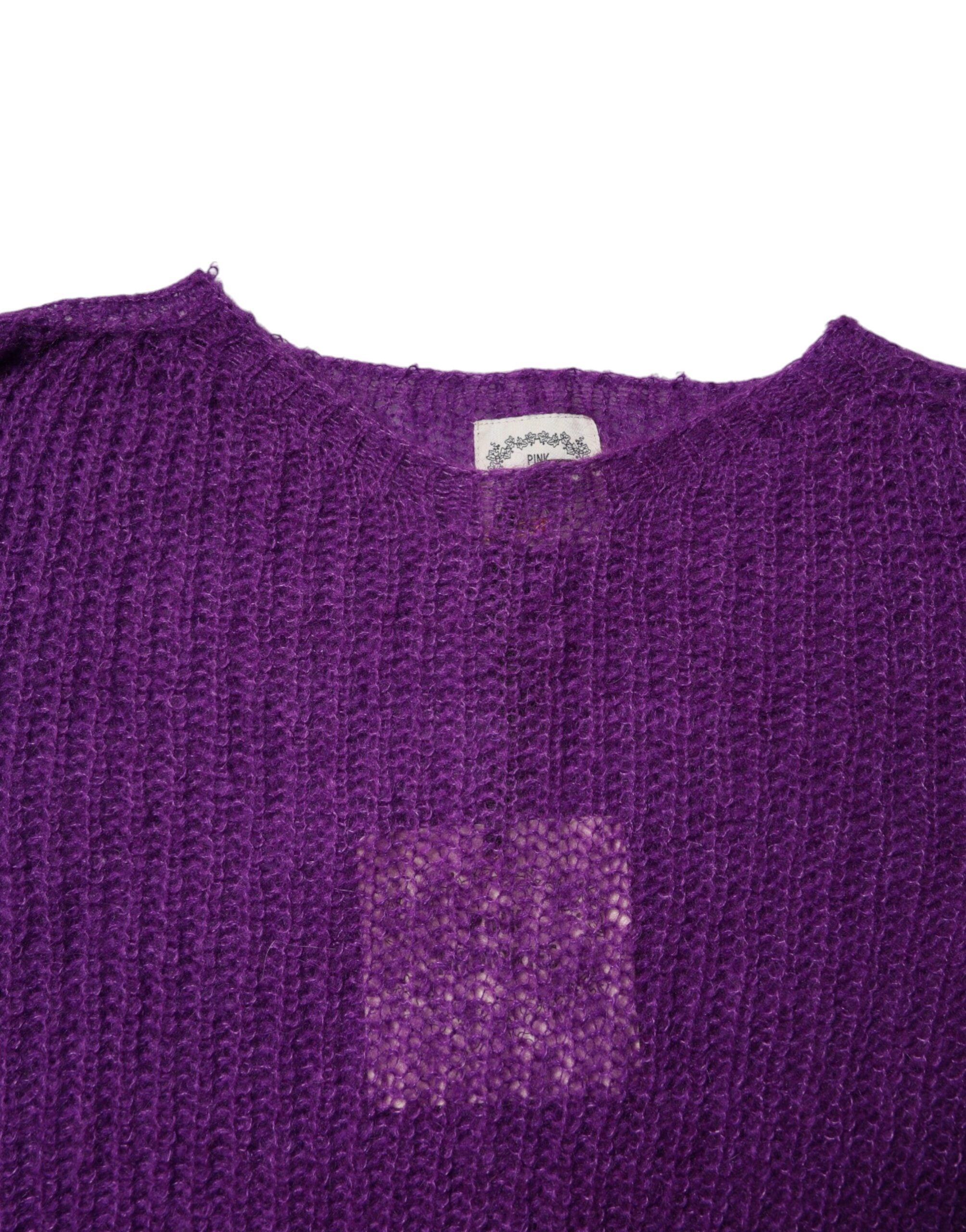 Violett Stickad Långärmad Rundhalsad Tröja