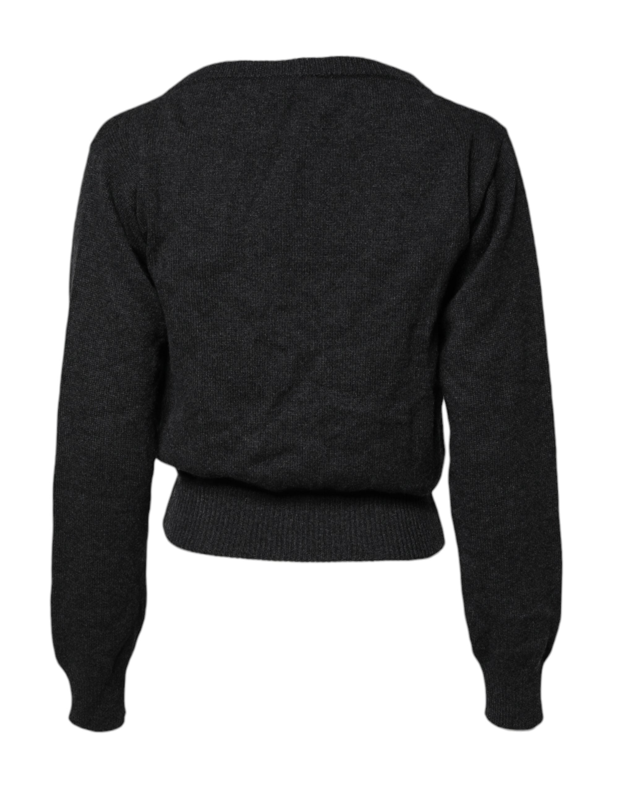 Dolce & Gabbana Grey Cashmere Deep V-neck Pullover Sweater
