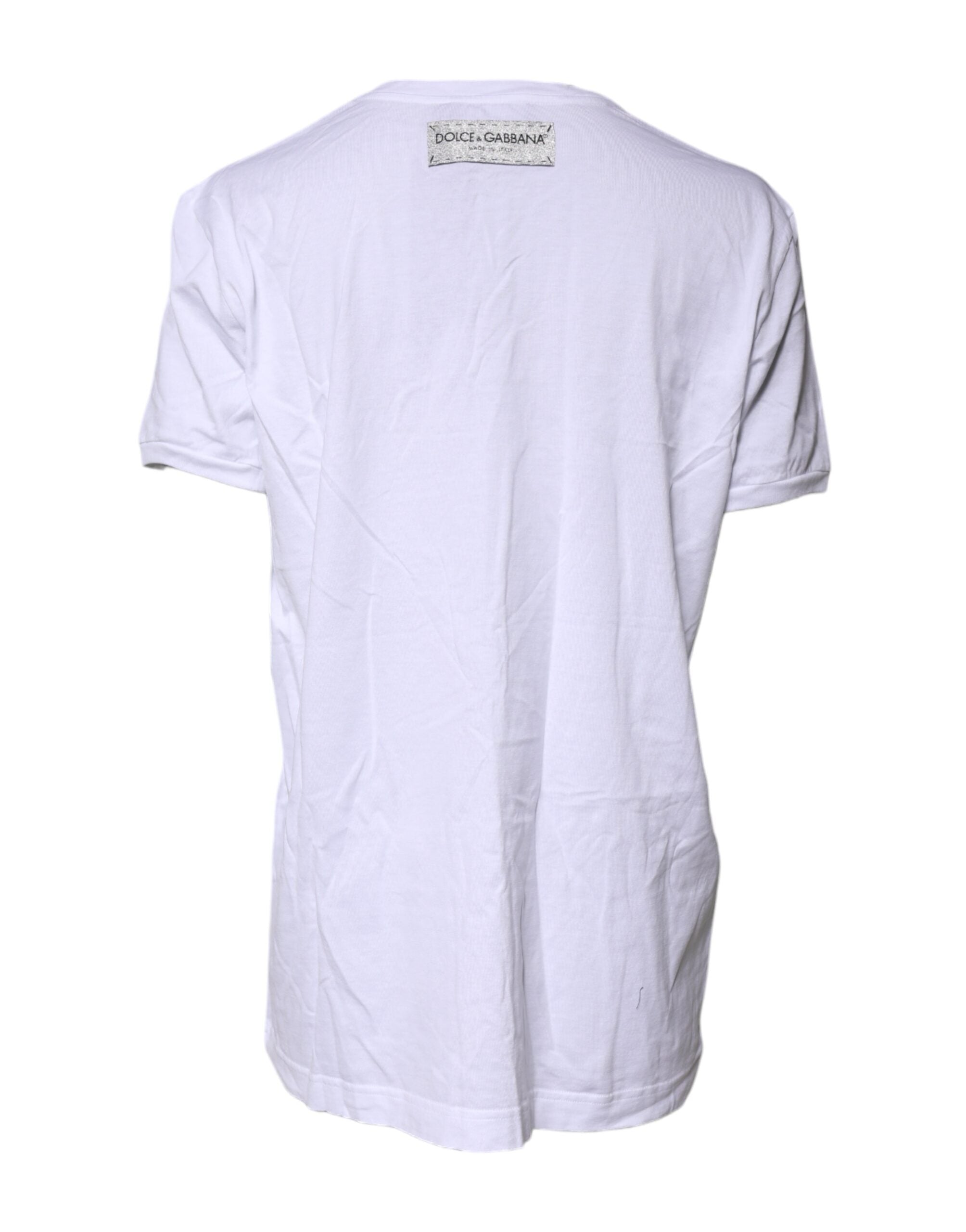 Dolce & Gabbana White Cotton Printed Round Neck Top T-shirt