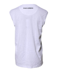 Dolce & Gabbana White Cotton Sleeveless Printed Tank T-shirt
