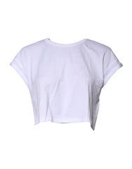 Dolce & Gabbana White Cotton Crew Neck Cropped Top T-shirt