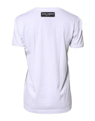 Dolce & Gabbana White Printed Cotton Round Neck Top T-shirt