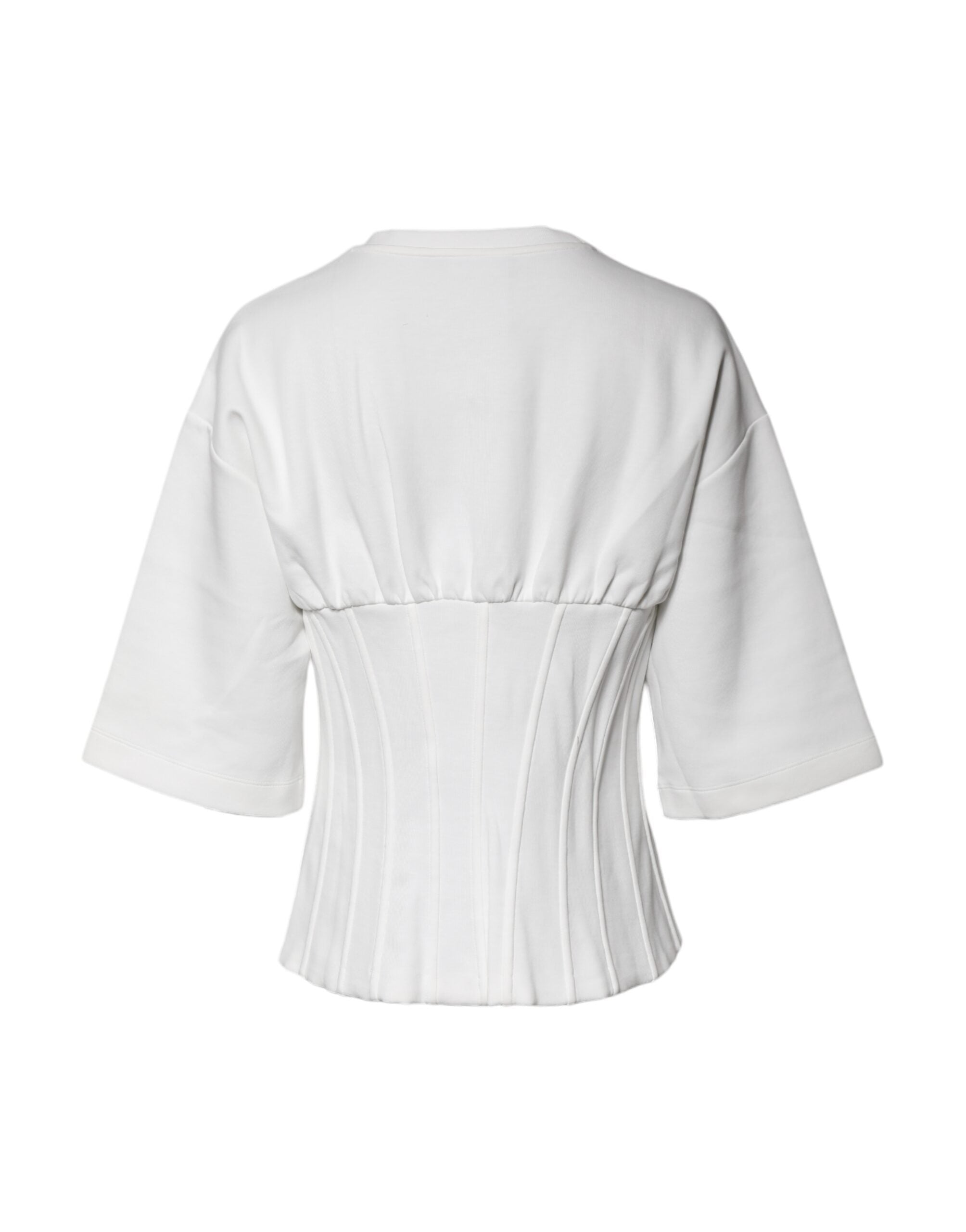 Dolce & Gabbana White Cotton Blend 3/4 Sleeves Blouse Top