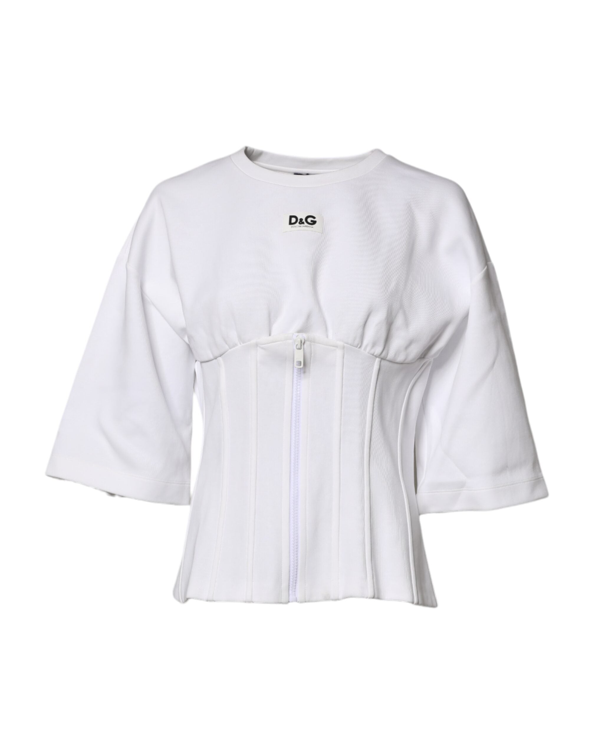Dolce & Gabbana White Cotton Blend 3/4 Sleeves Blouse Top