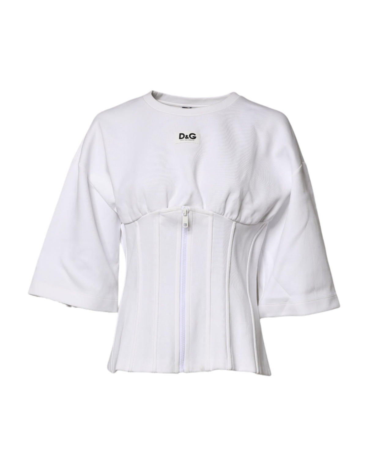 Dolce & Gabbana White Cotton Blend 3/4 Sleeves Blouse Top