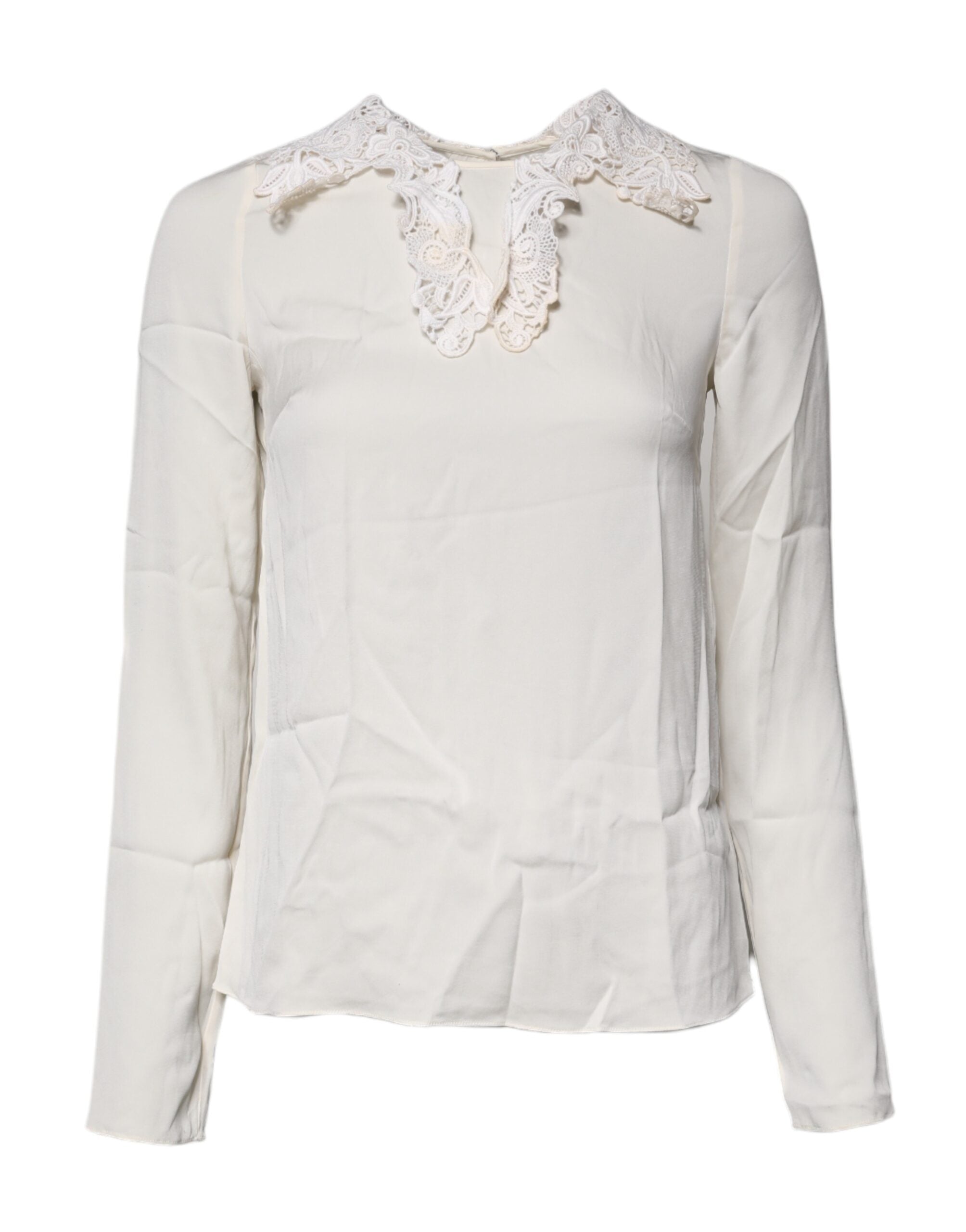 Dolce & Gabbana Cream Floral Lace Long Sleeves Blouse Top