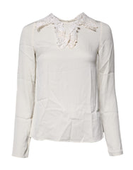 Dolce & Gabbana Cream Floral Lace Long Sleeves Blouse Top