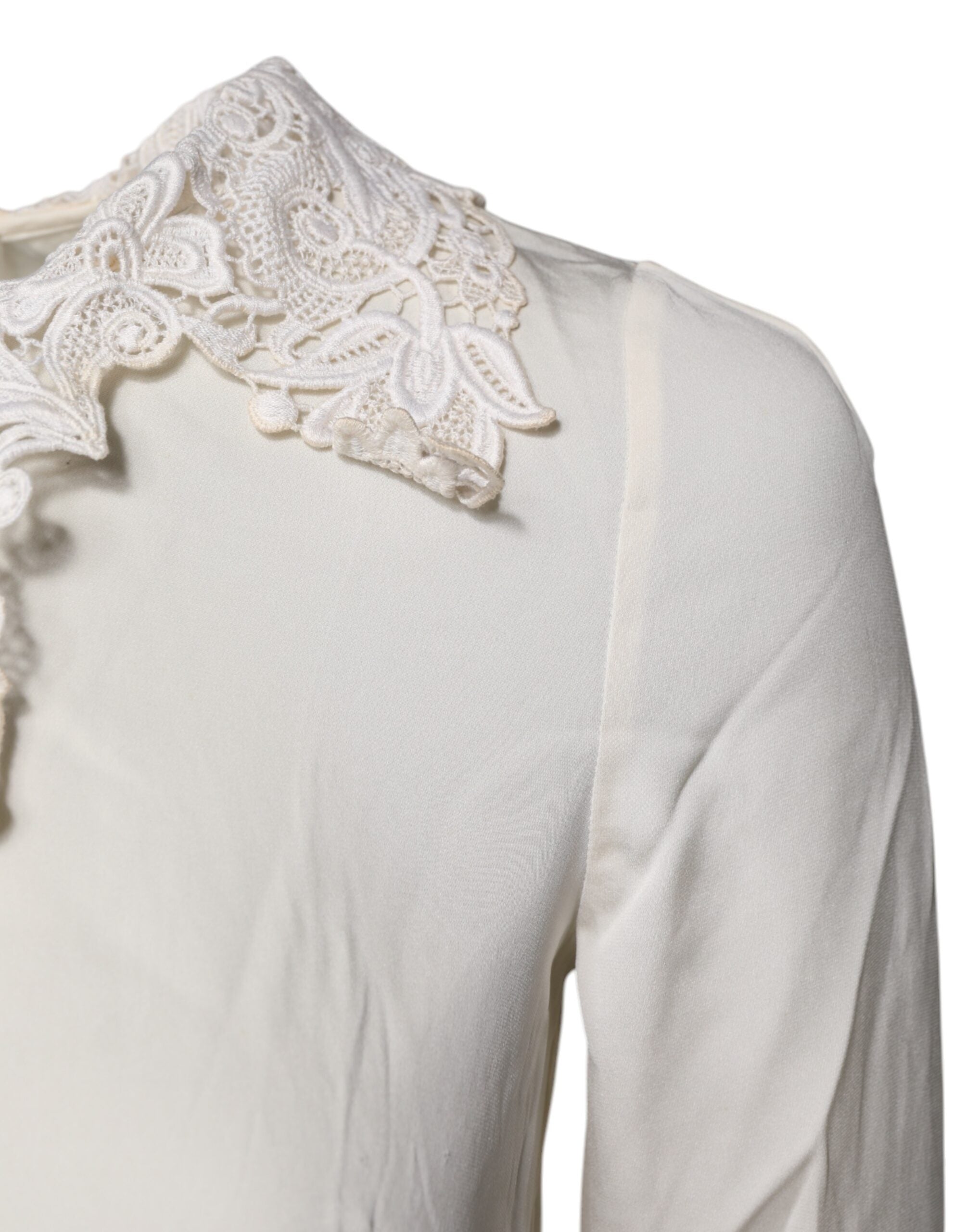 Dolce & Gabbana Cream Floral Lace Long Sleeves Blouse Top