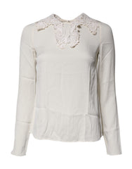 Dolce & Gabbana Cream Floral Lace Long Sleeves Blouse Top