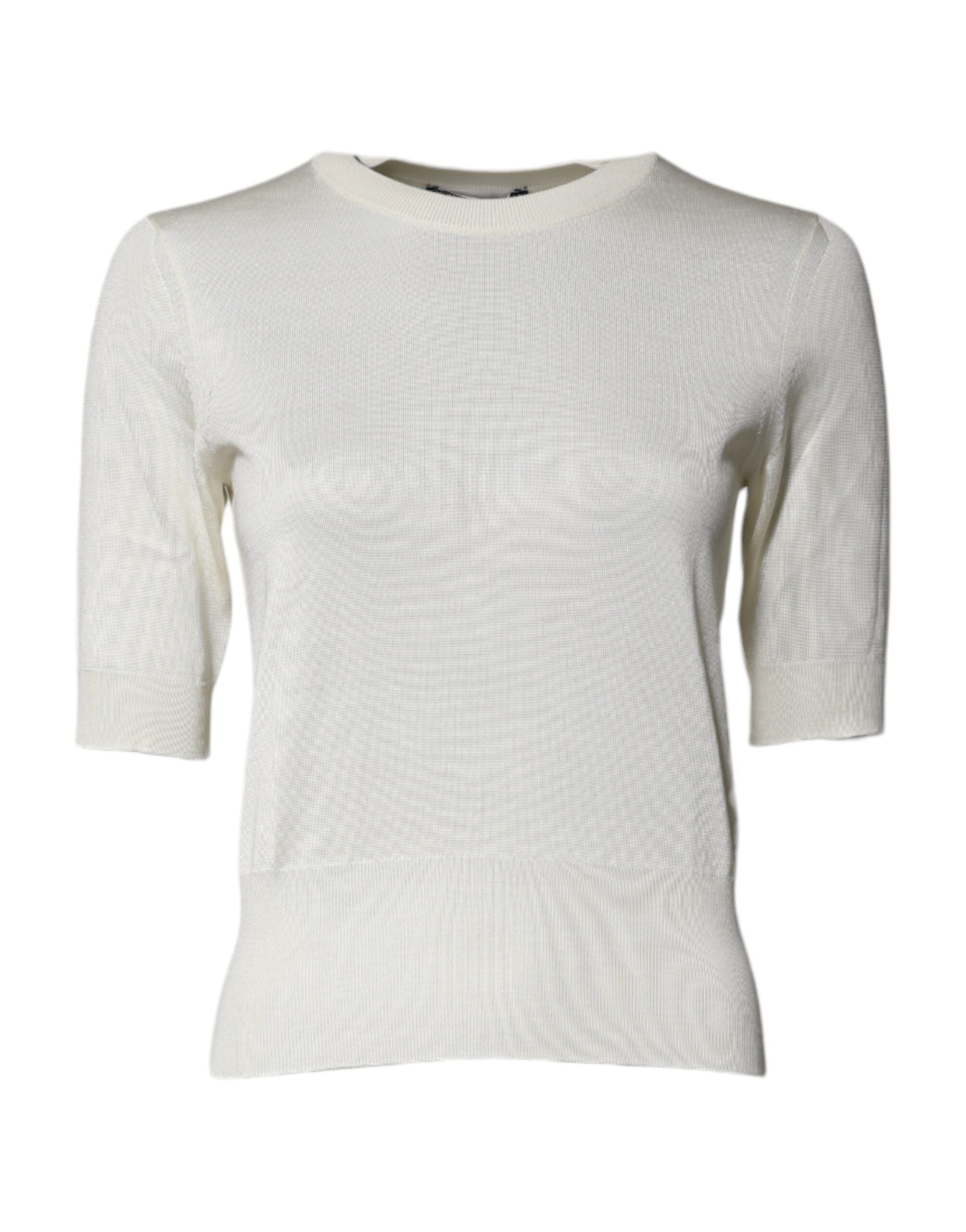 Dolce & Gabbana Cream Short Sleeve Silk Round Neck Blouse Top