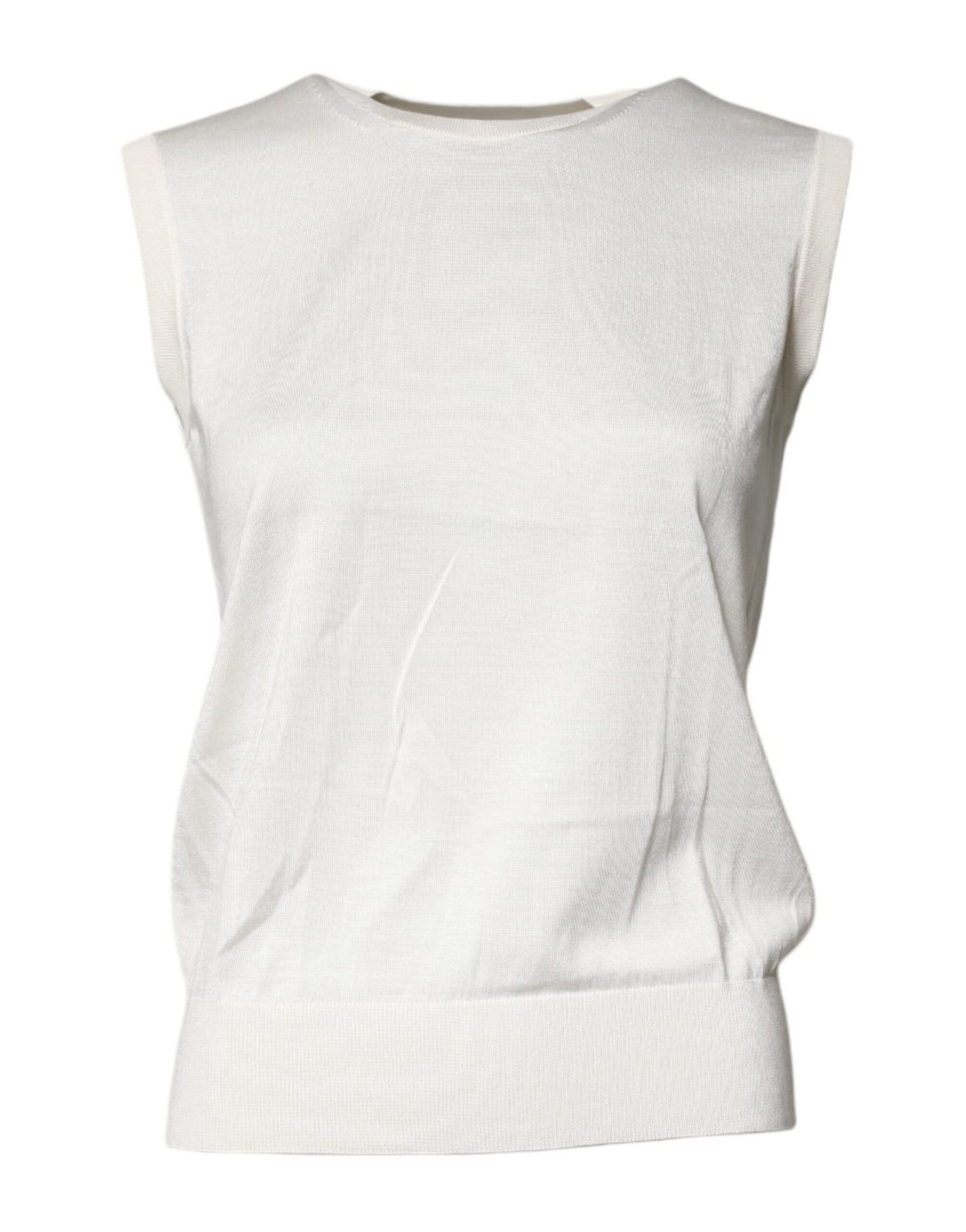 Dolce & Gabbana Cream Sleeveless Silk Round Neck Tank Top